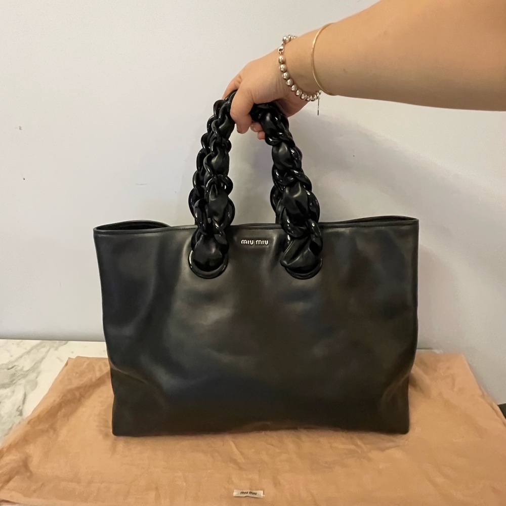 Miu Miu Black Braided Handle Tote - Picture 1 of 9